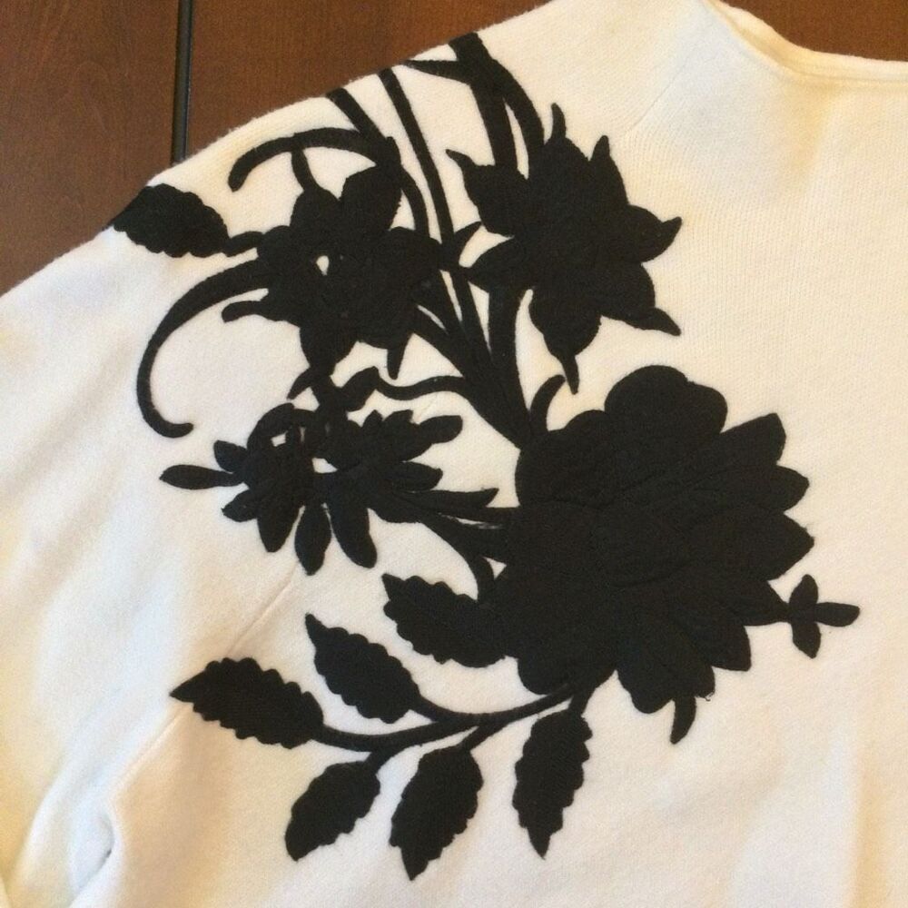 Anthropologie the Beatriz mock neck sweater white black large viscose blend - Picture 2 of 9
